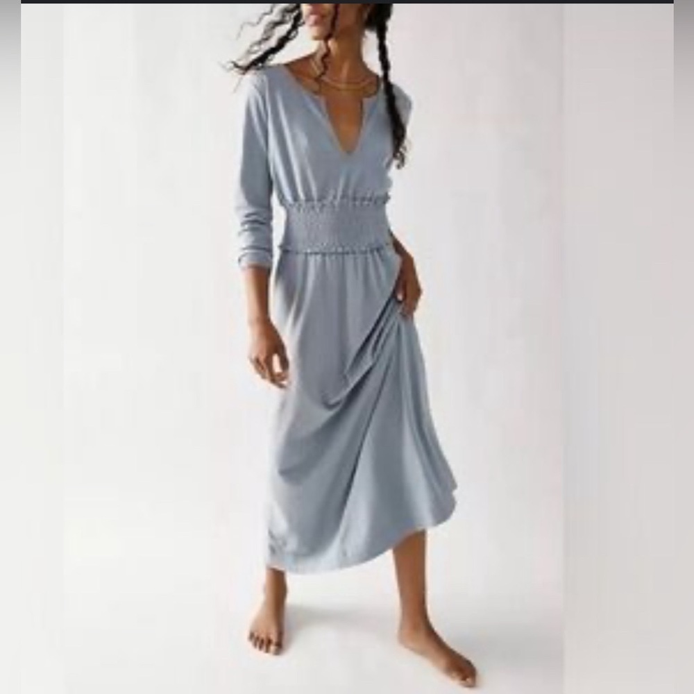 Free People Light Blue Smocked Waist Midi Dress